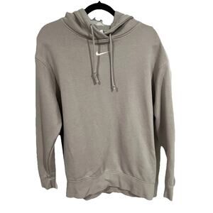 Nike Hoodie Womens M Gray Pullover Center Swoosh Logo Athletic Sweatshirt Sz XS